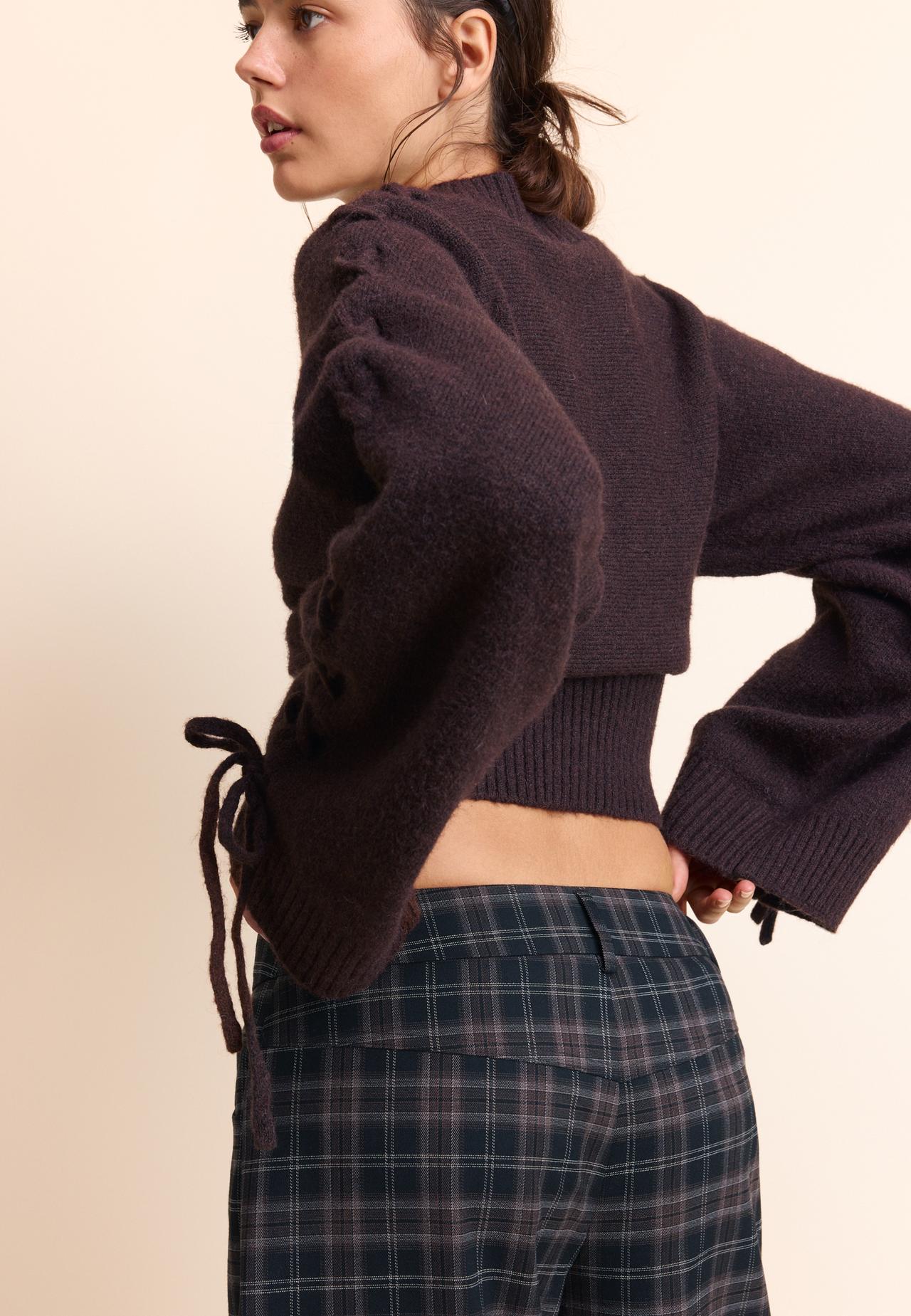 Checked smart barrel trousers — Black