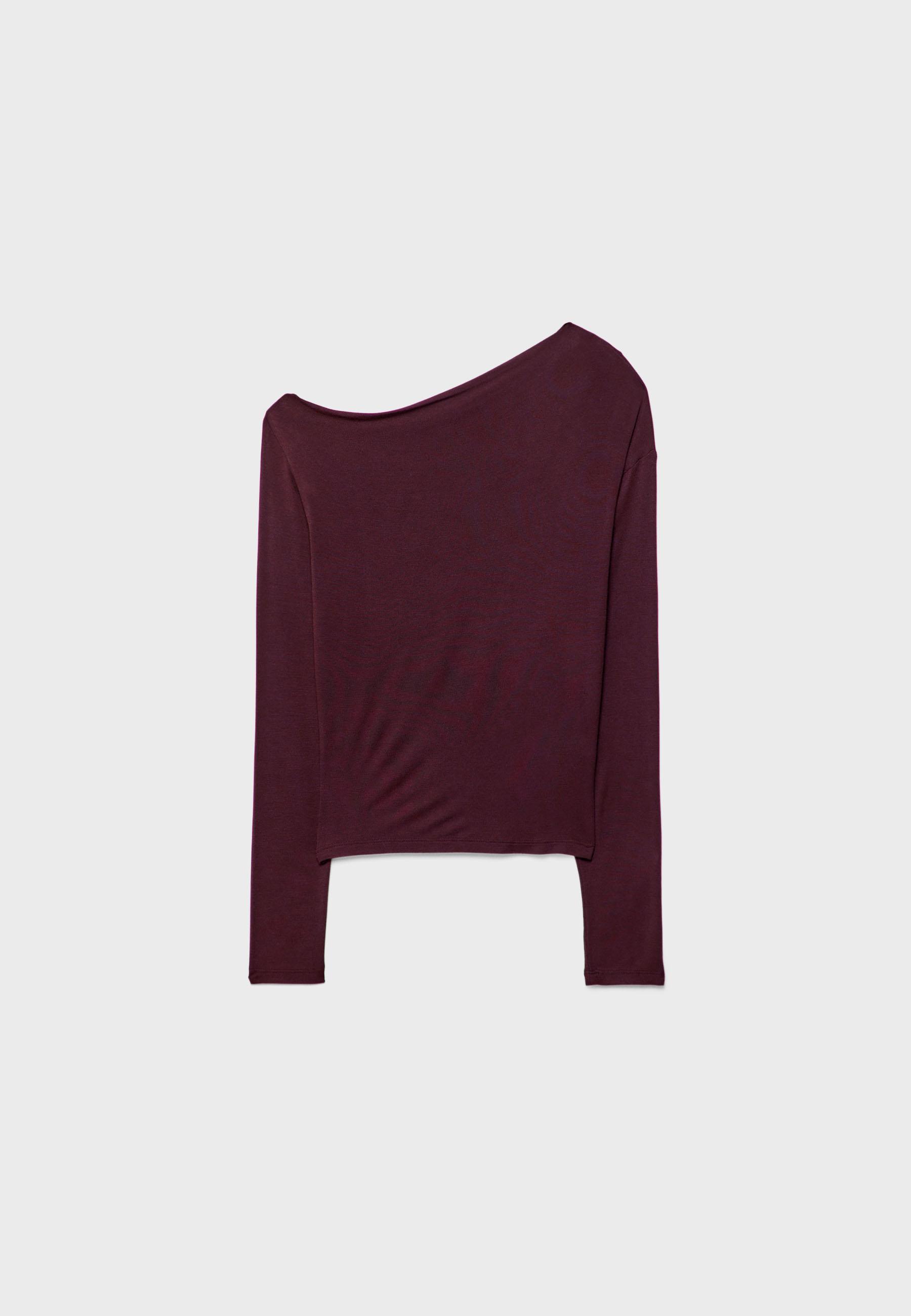 Asymmetrical neckline top — Burgundy