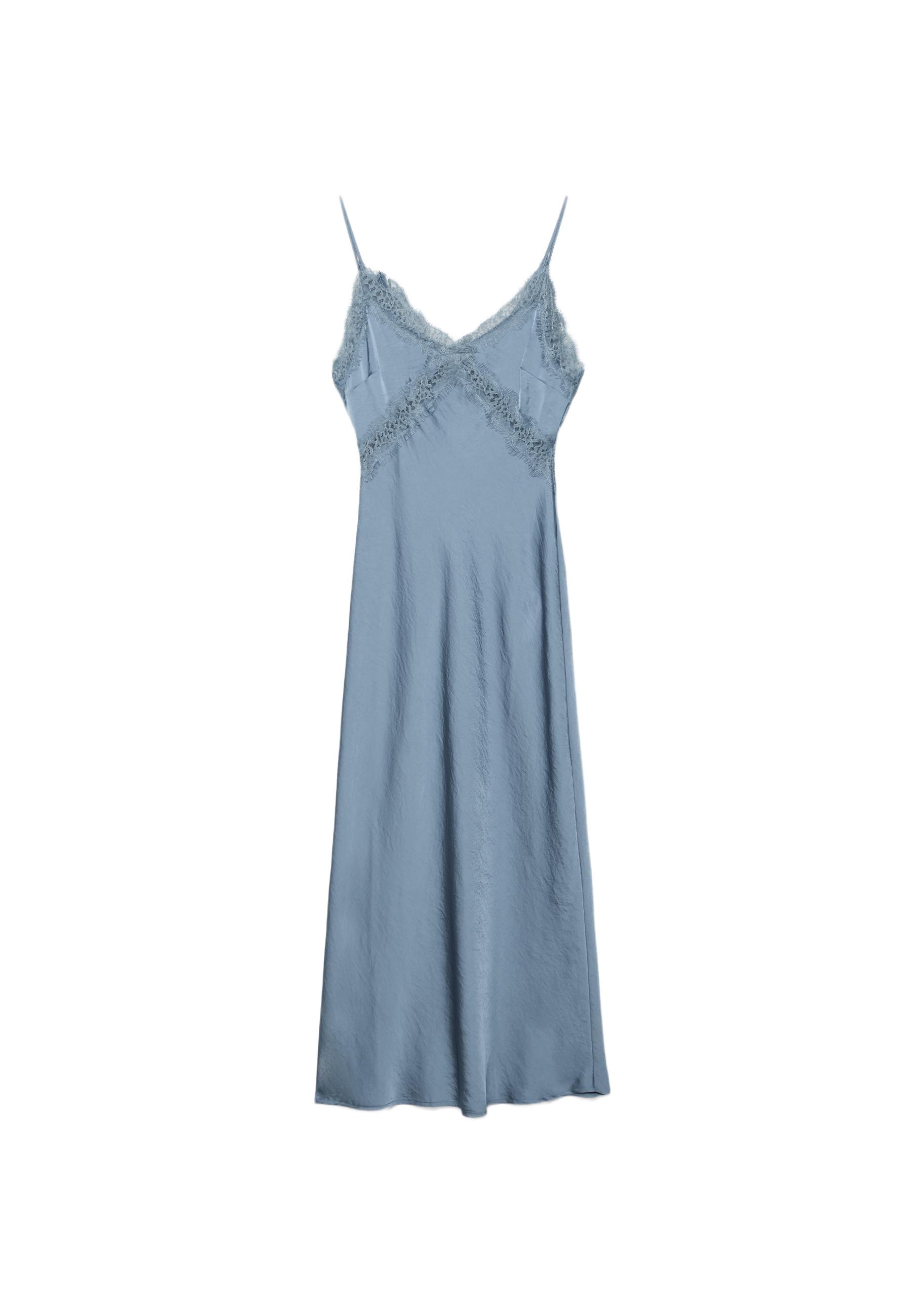 Satin midi dress with lace — Sky blue