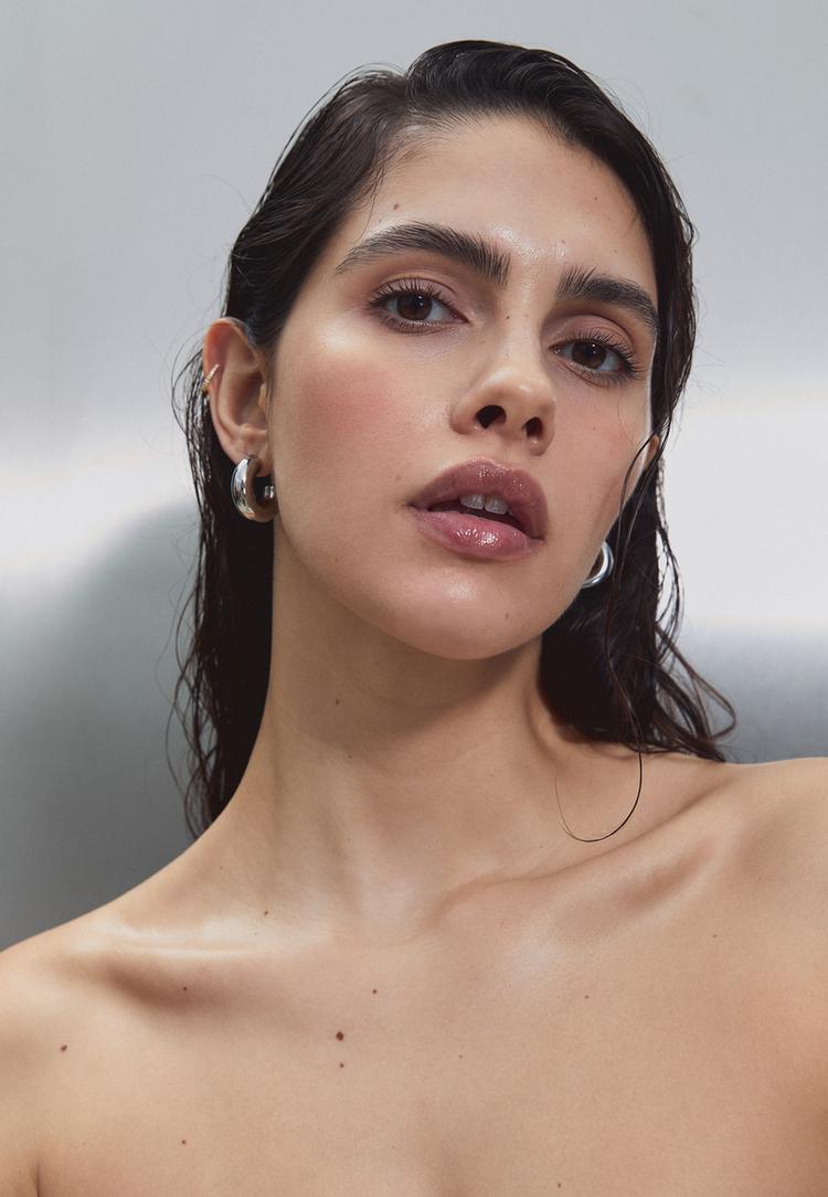 Stradivarius Σετ 2 Σκουλαρίκια Κρίκοι Όγκου Αδιάβροχα Γκρι Os φωτογραφία