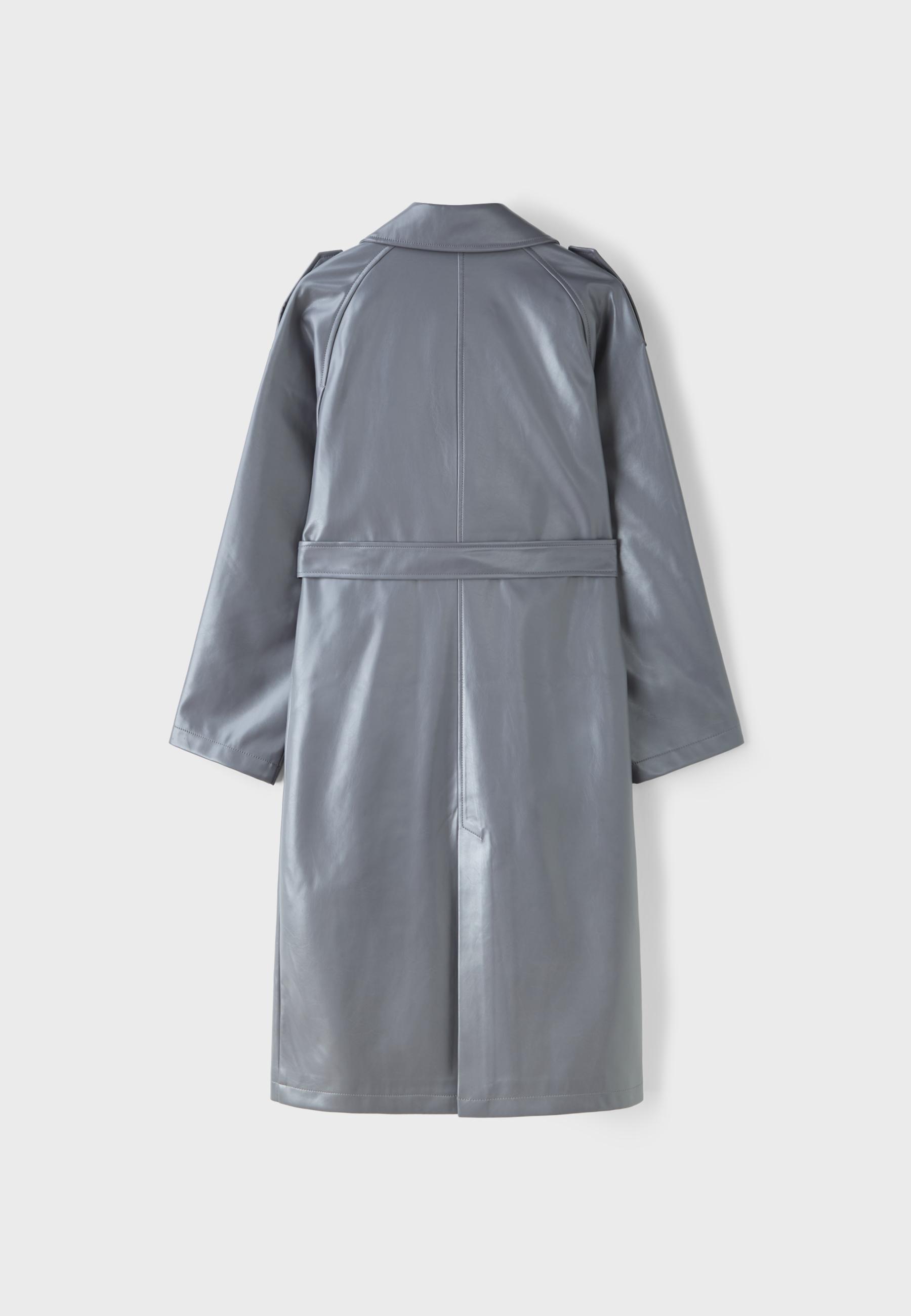 Long leather effect trench coat — Dark grey