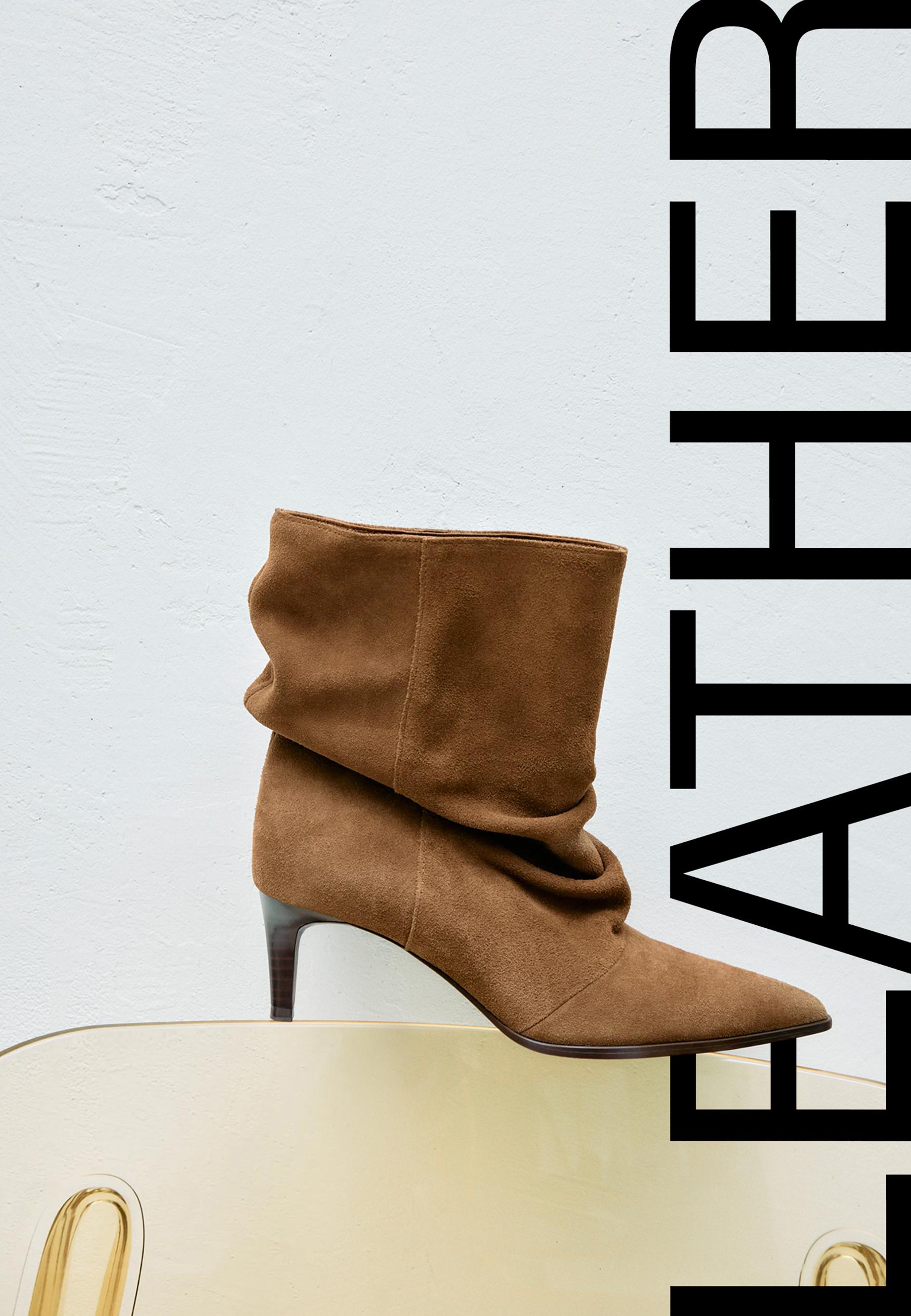 Slouchy leather heeled ankle boots — BROWN
