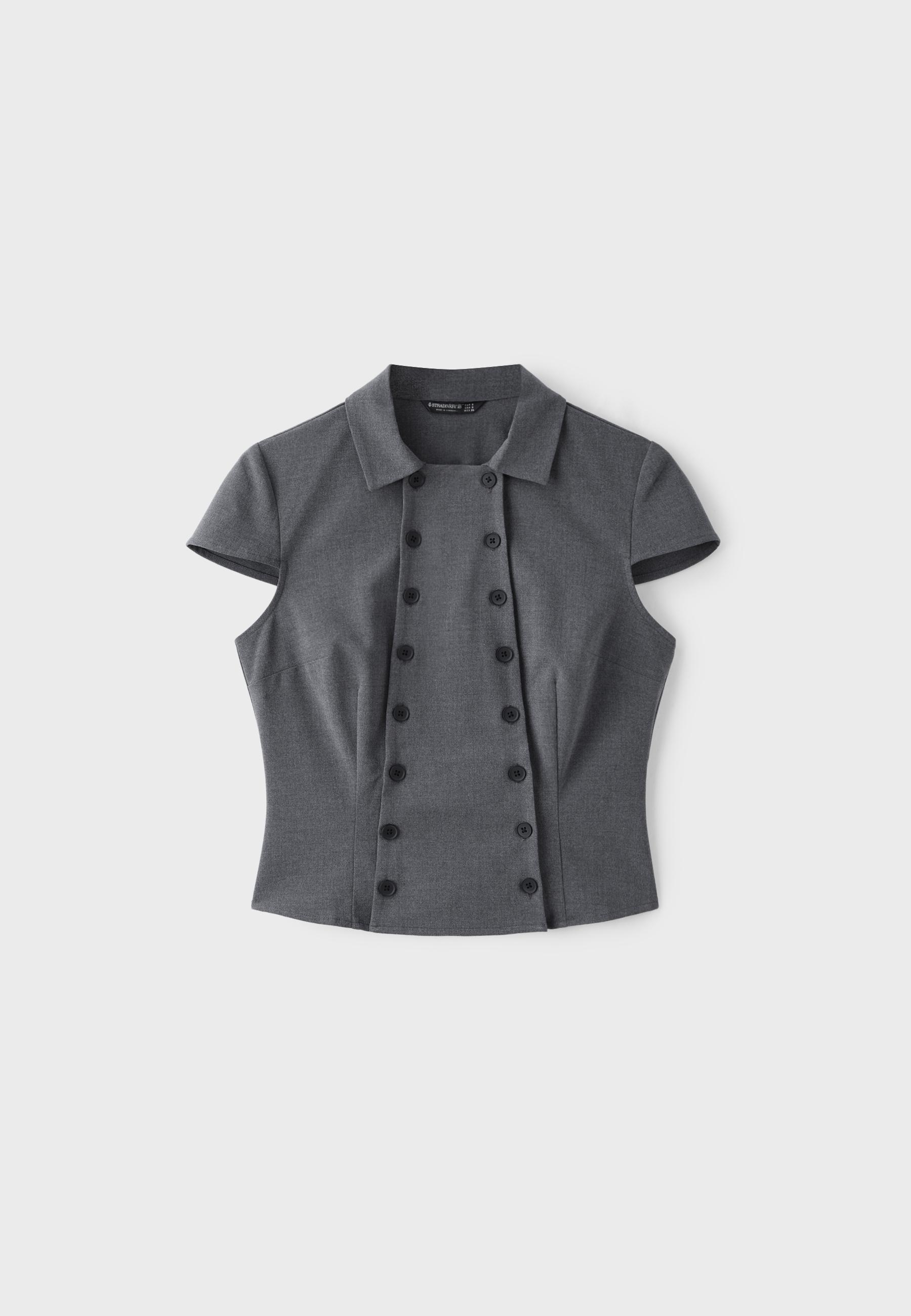 Double-breasted short sleeve shirt — Dark grey