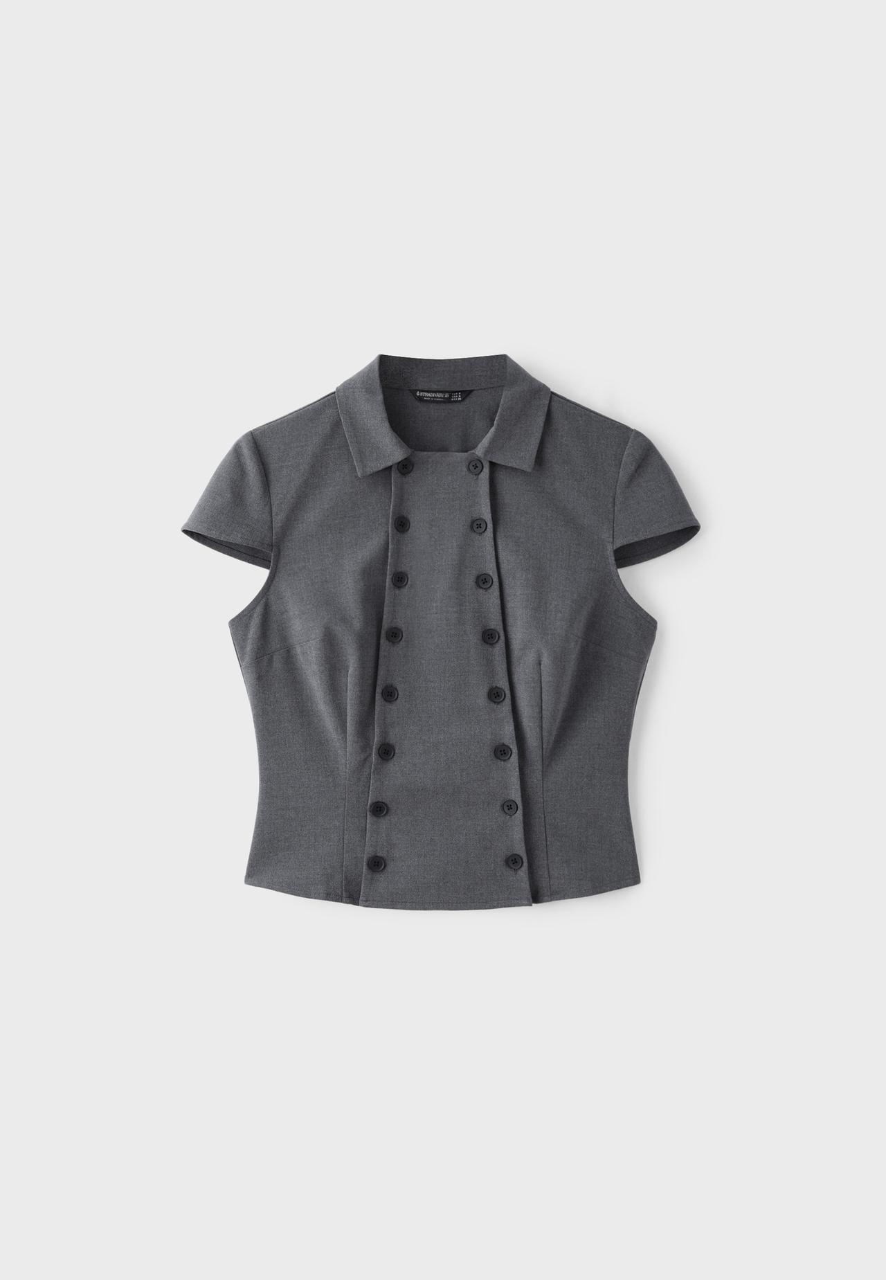Short sleeve double-button shirt — Dark grey