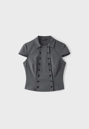 Short sleeve double-button shirt — Dark grey 7