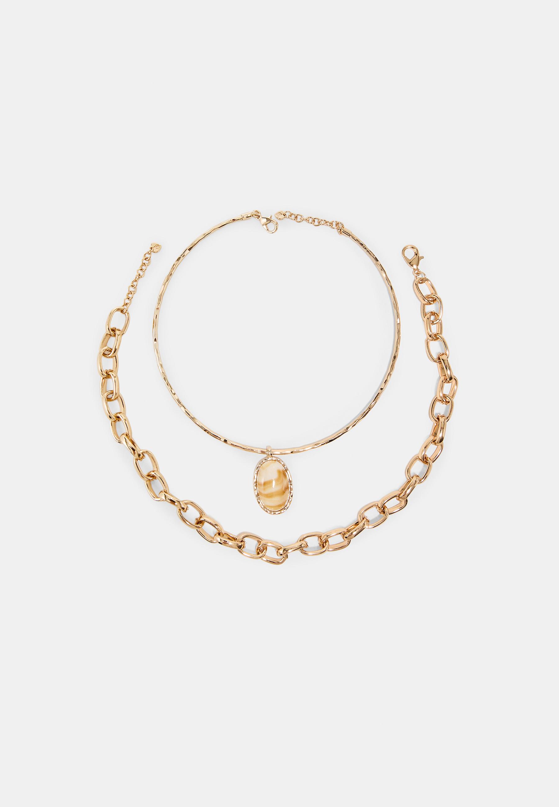 Double necklace set with pendant — Gold