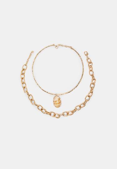 Layered pendant necklace set — Gold 4