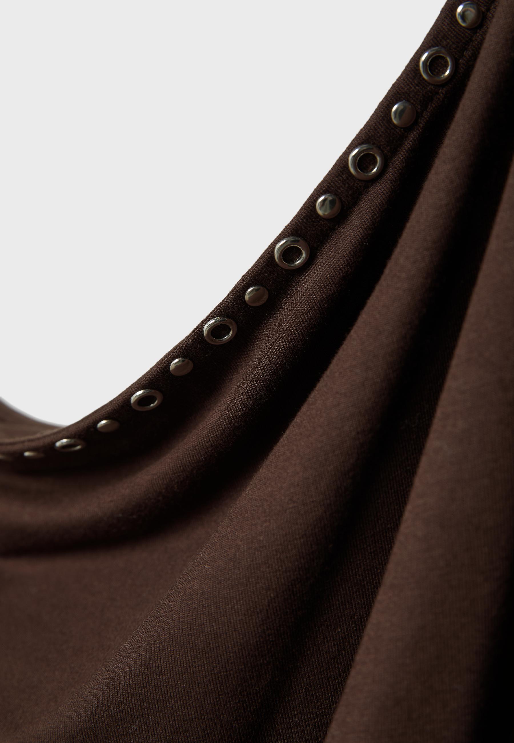 Asymmetric stud T-shirt — Brown