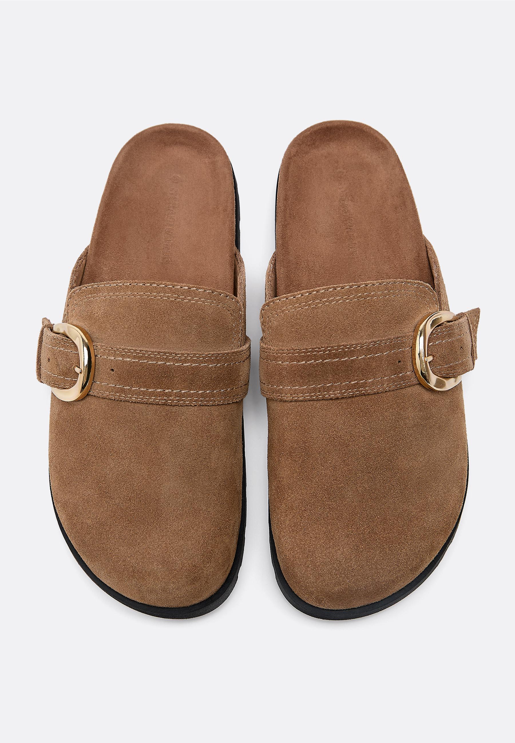 Leather backless clogs — BEIGE