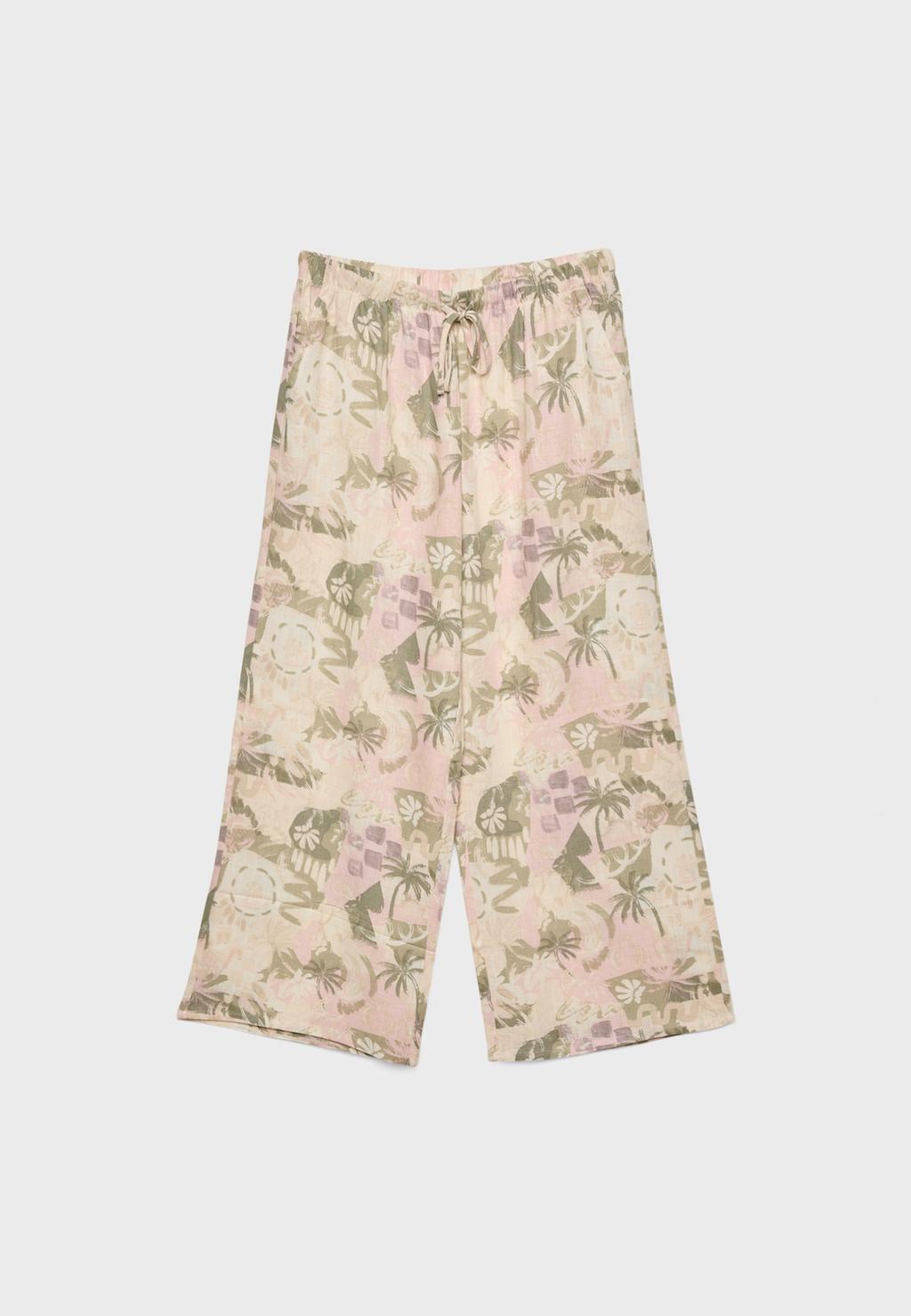Pantalon fluide imprimé avec lin