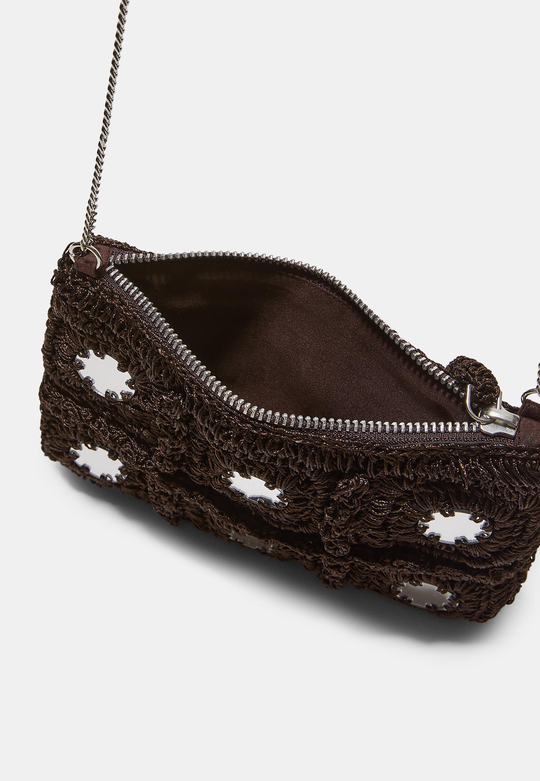 Mini mirror crochet crossbody bag — Brown