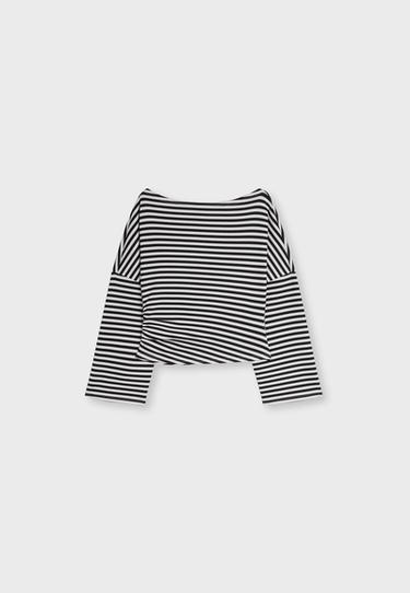 Asymmetric soft-touch ruched sweatshirt — Stone 7