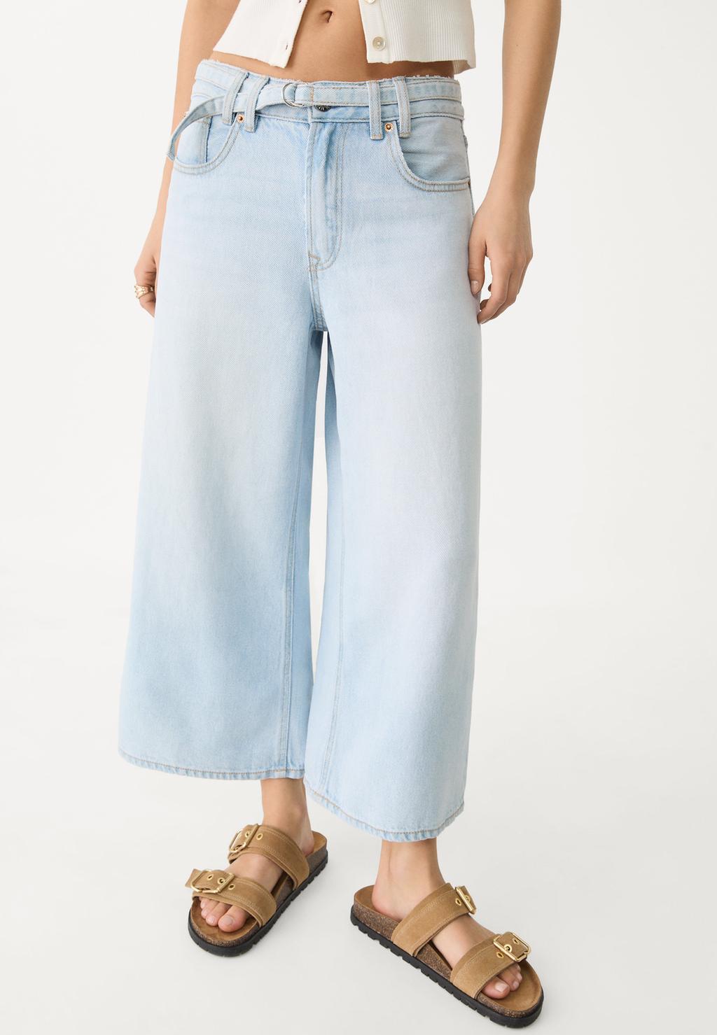 Jeans jupe-culotte fluide ceinture