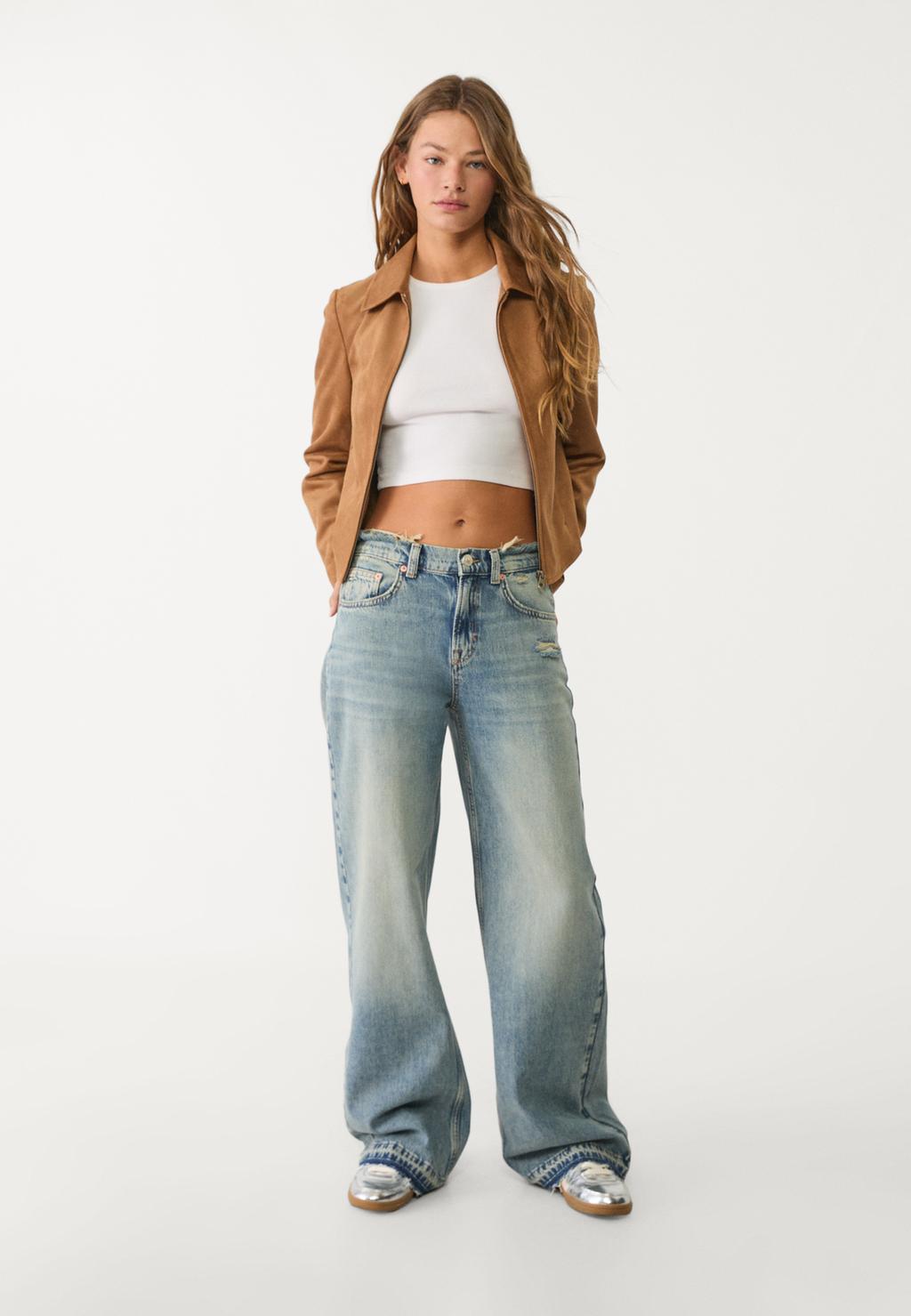 Destroyed straight wide-leg jeans