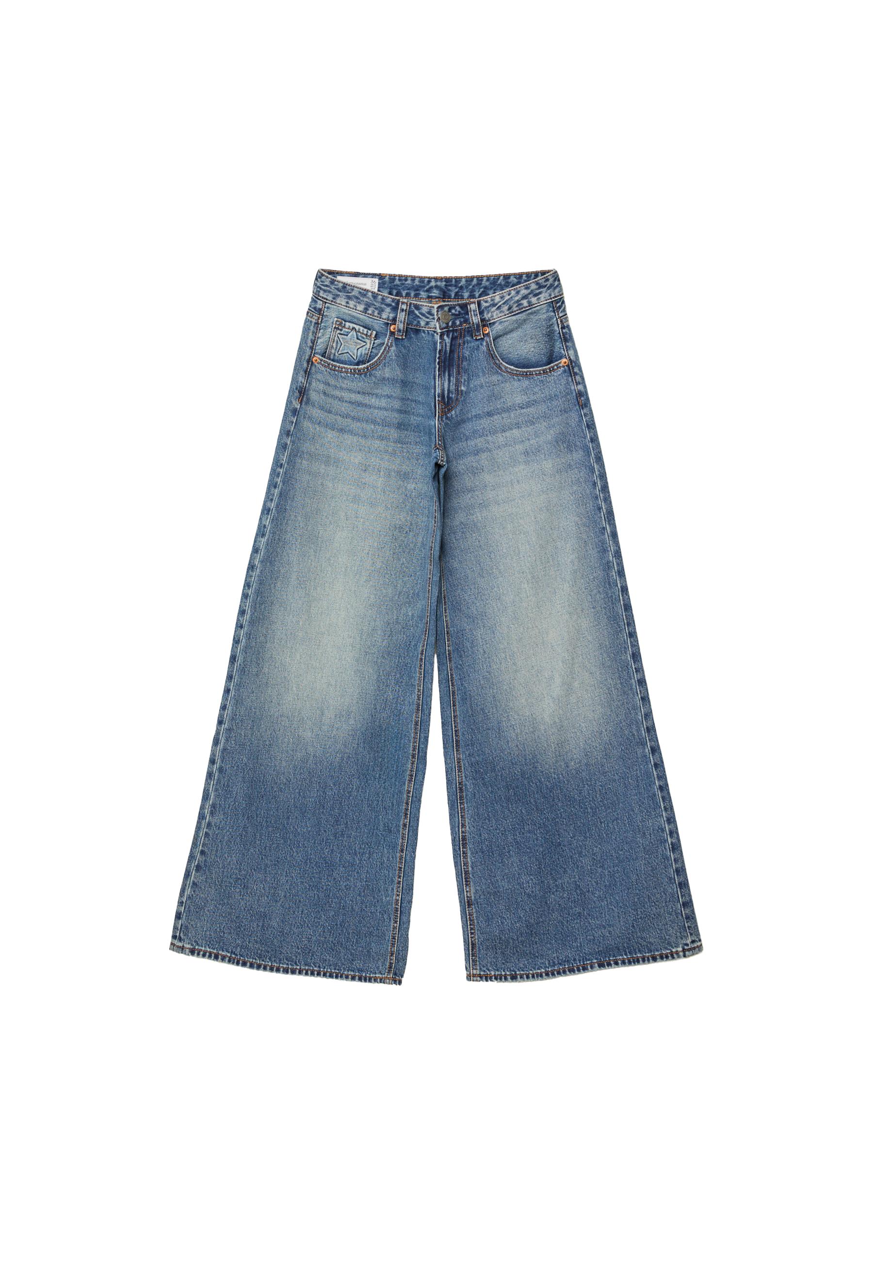 Low-waist wide-leg jeans with stars - Women's fashion