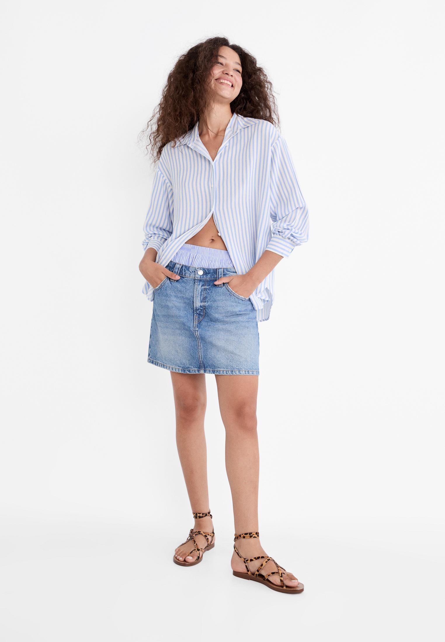 Linen-look flowing shirt — Sky blue
