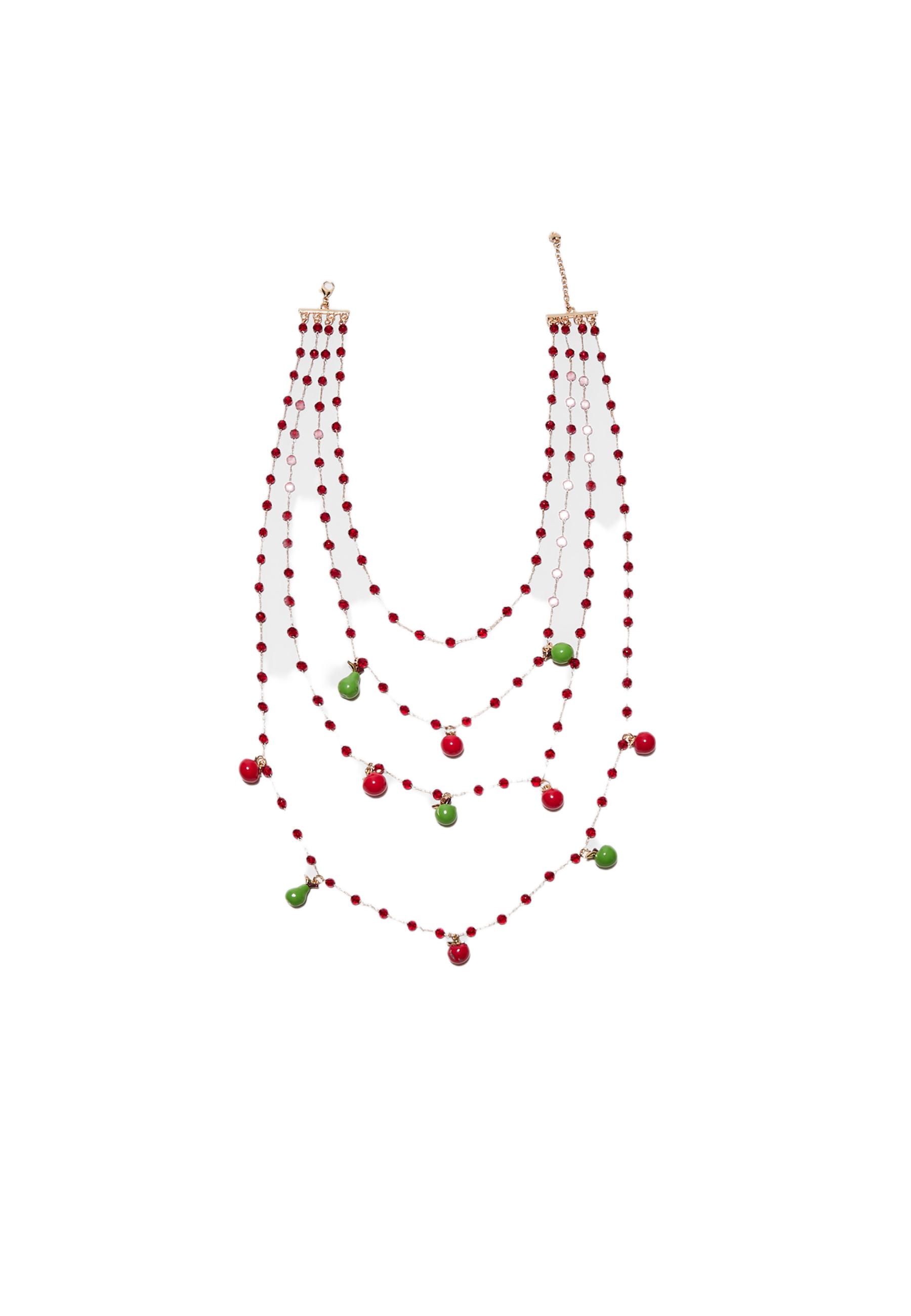 MULTI-CHARM FRUIT NECKLACE — Red
