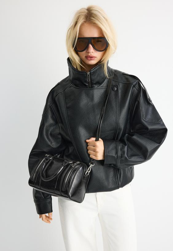 Stradivarius Sac Similicuir À Fermetures Éclair Noir Os