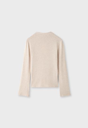 Funnel neck button sweater — Stone 8