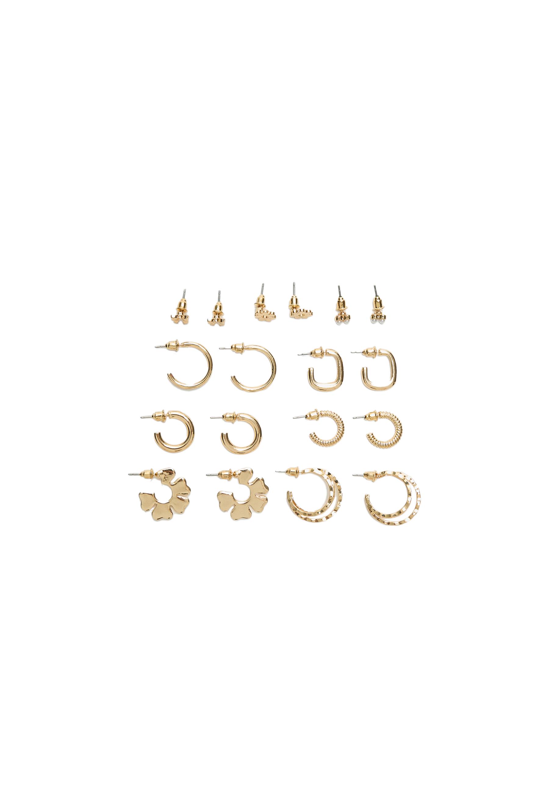 Set of 9 flower earrings — Gold