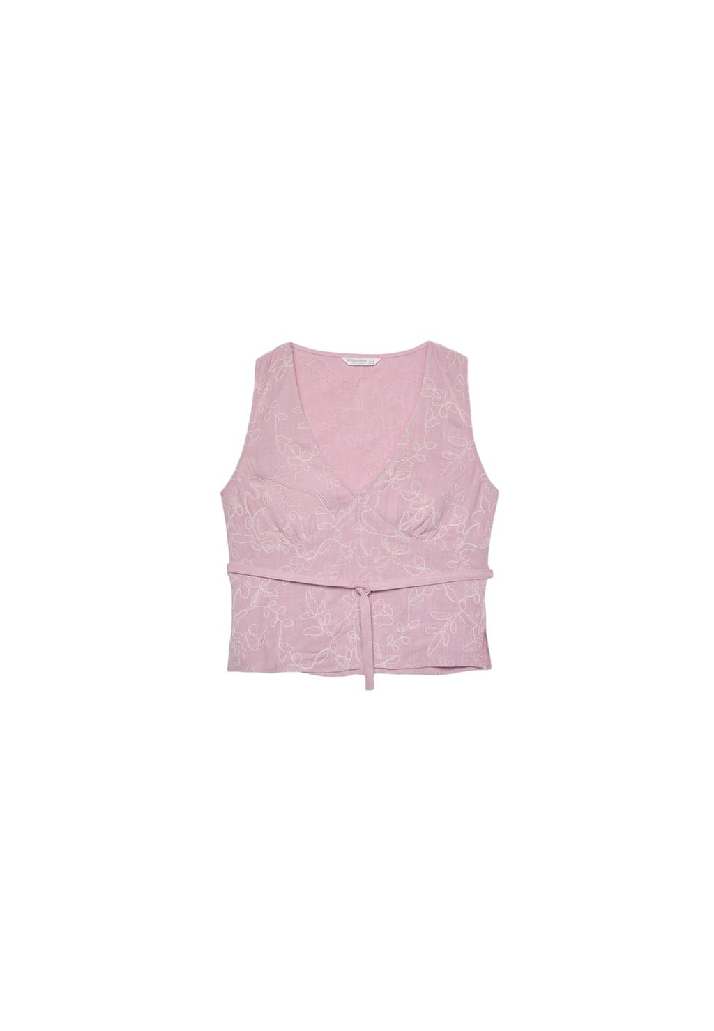 Embroidered linen blend top