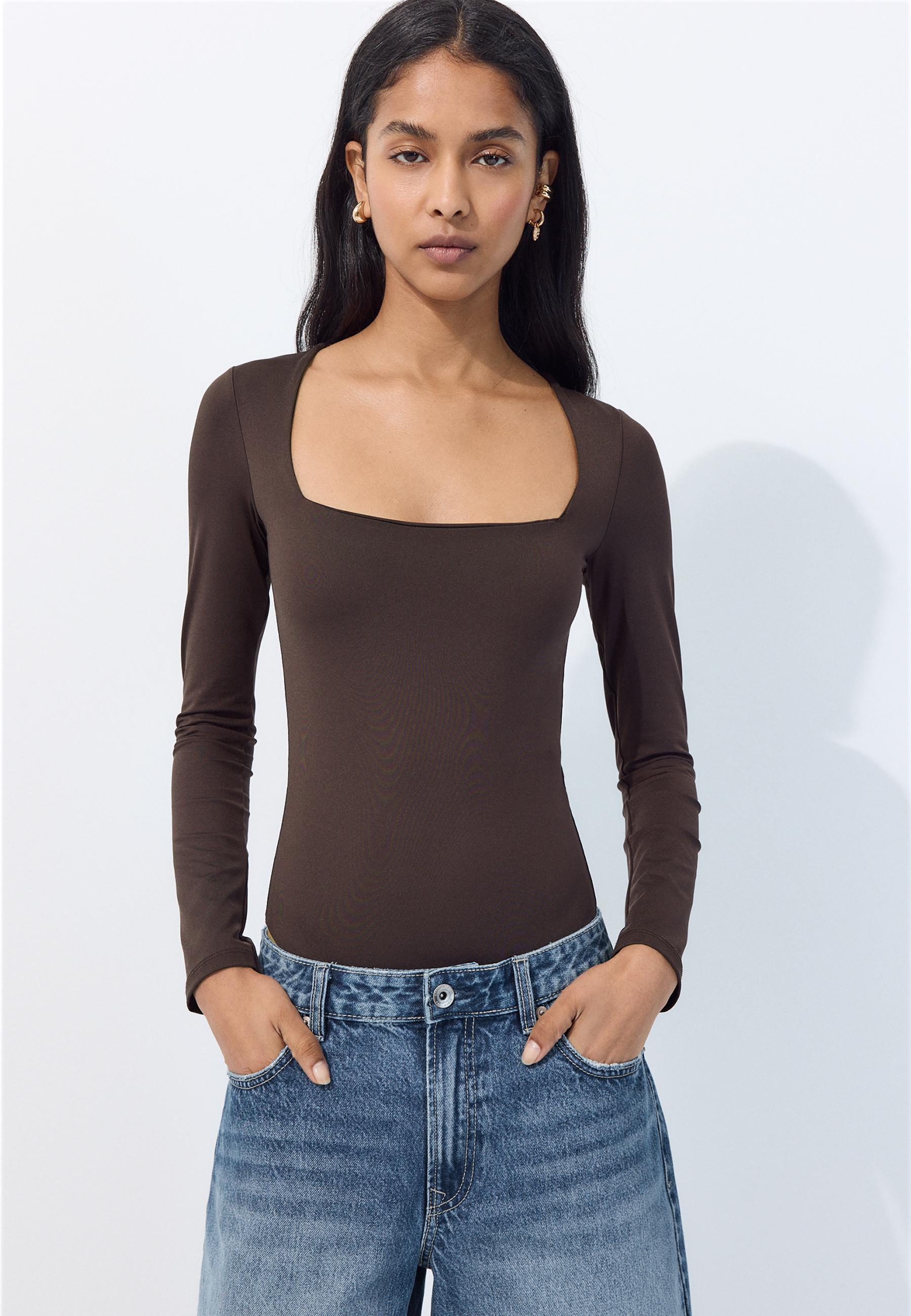 Long sleeve square neck bodysuit — Brown