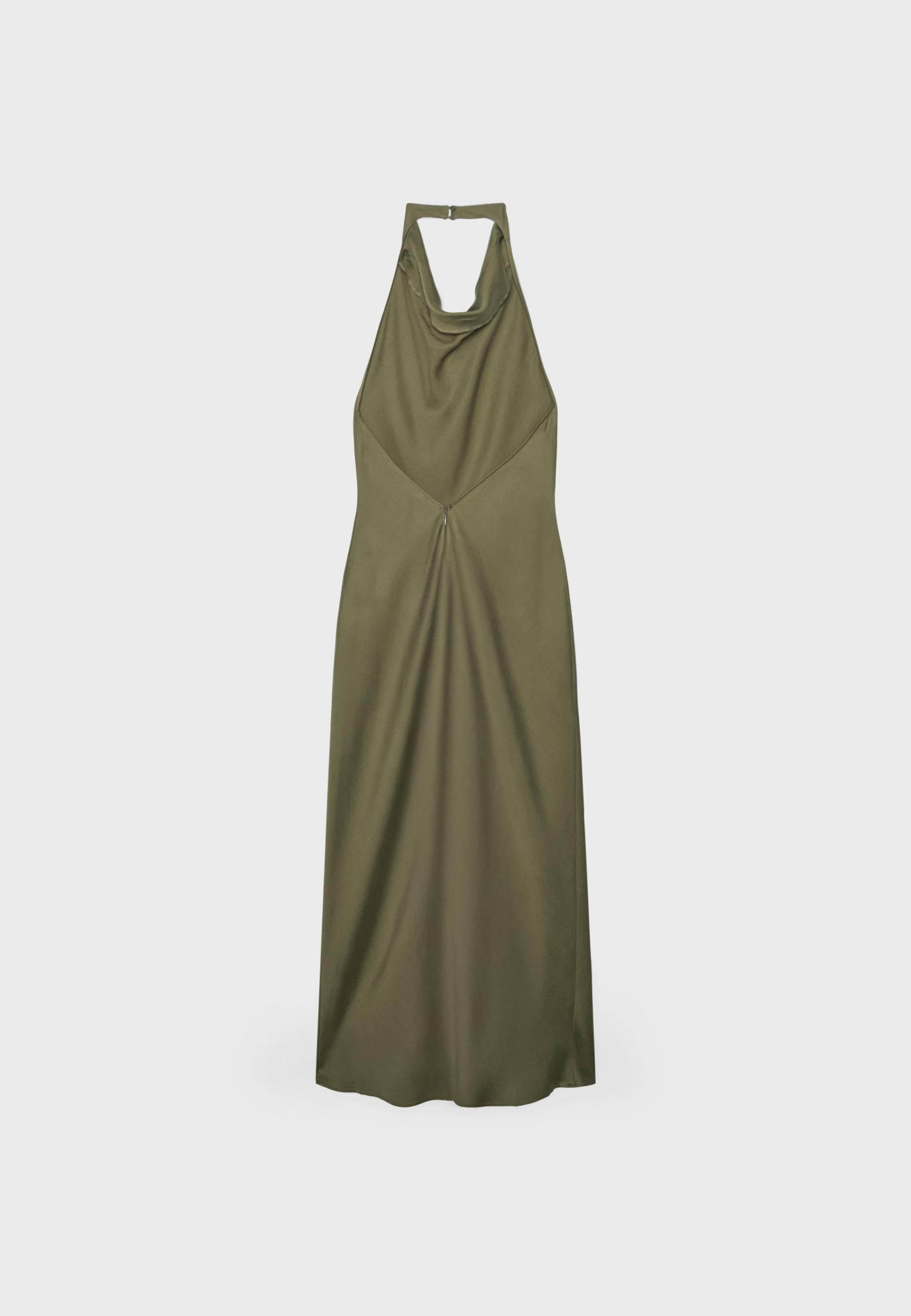 Backless halter midi dress — Olive green