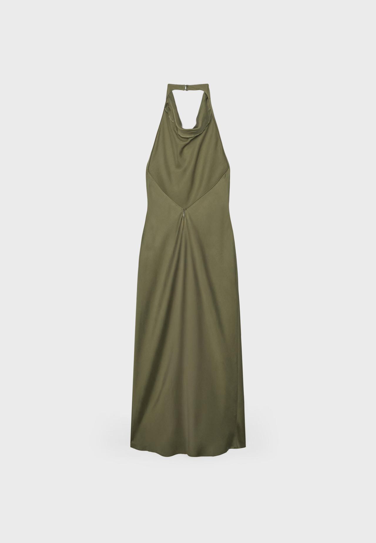 Open back halter midi dress — Olive green