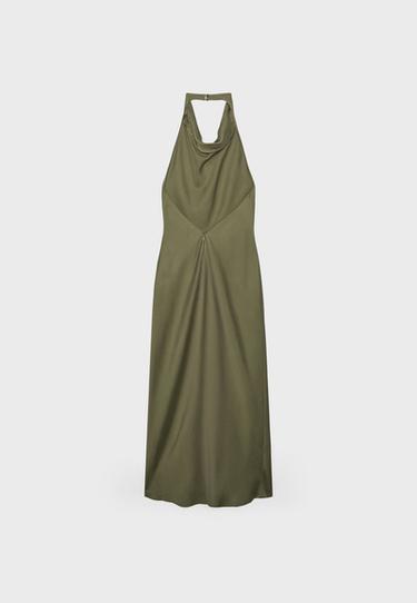 Open back halter midi dress — Olive green 7