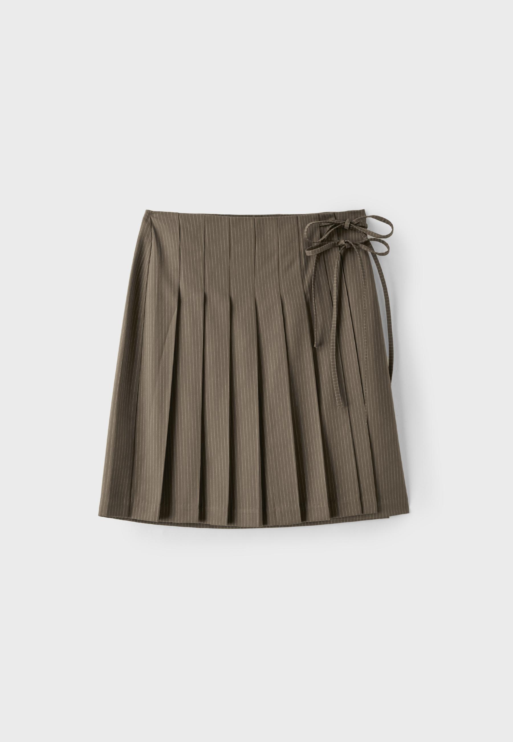 Box pleat midi skirt — Khaki