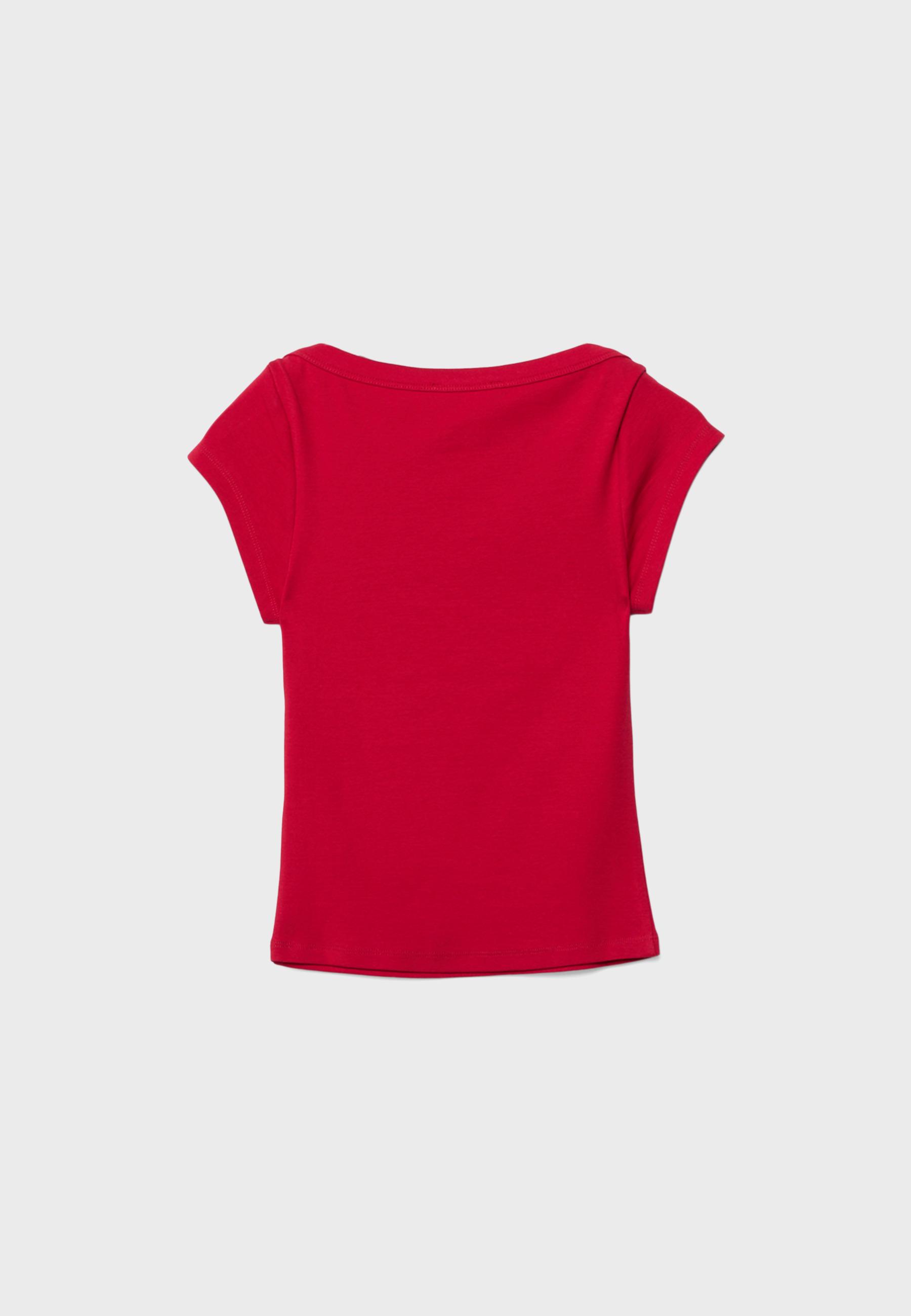 Boat neck slogan T-shirt — Red