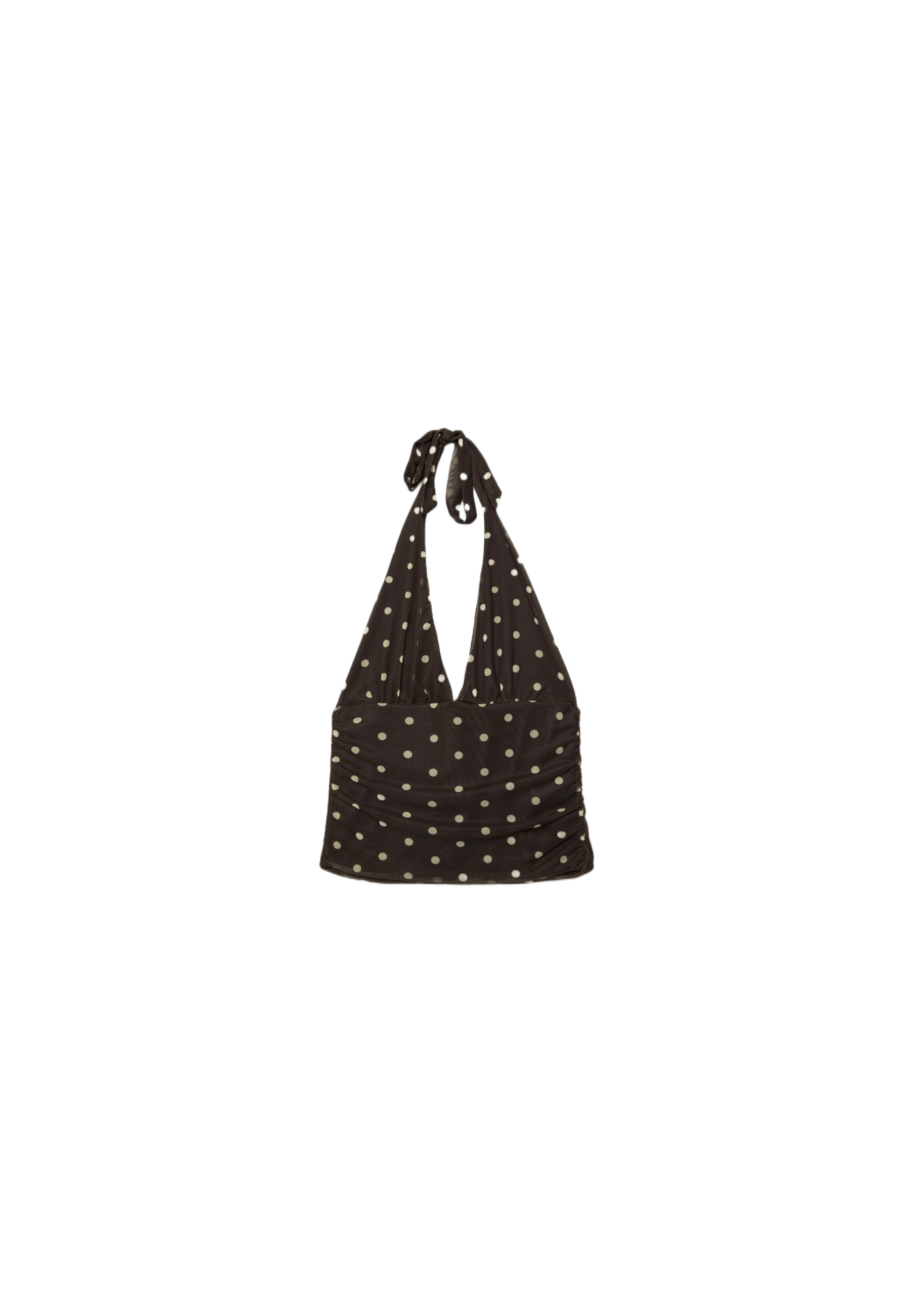 Polka dot mesh halter top — Brown