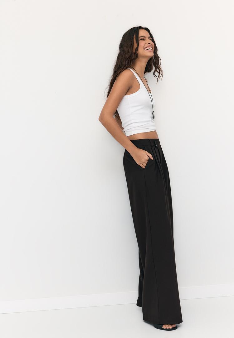 Stradivarius Casual Παντελόνι Με Χιαστί Μέση Μαύρο 44