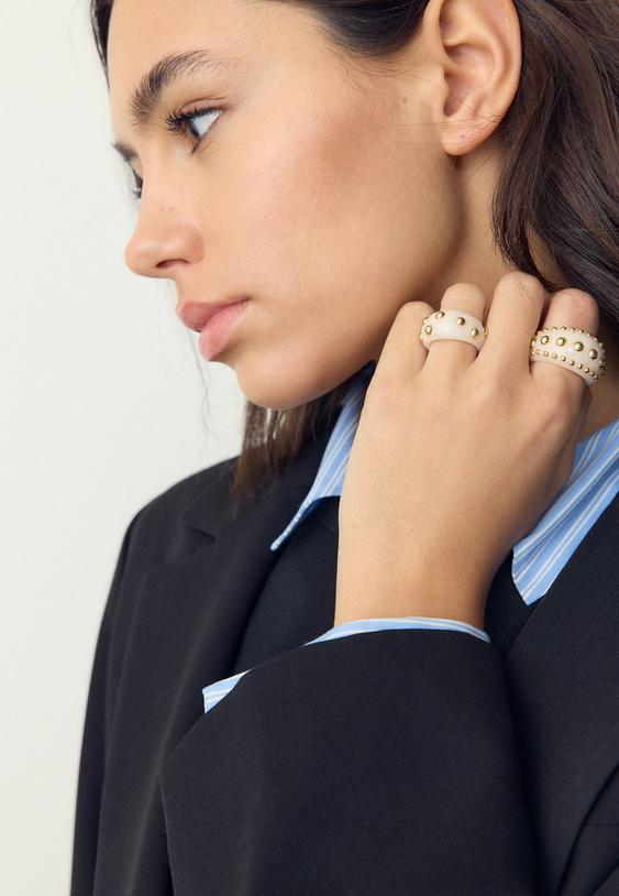 Stradivarius Σετ 3 Δαχτυλίδια Με Καρφιά Χρυσαφί Os