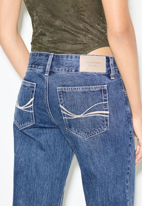 jeans straight low waist con vita a martello