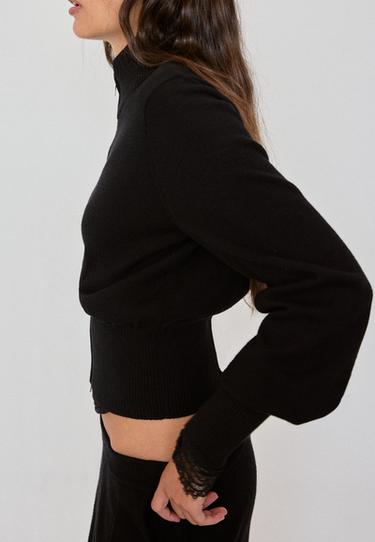 Fitted zip-up knit cardigan — Black 4