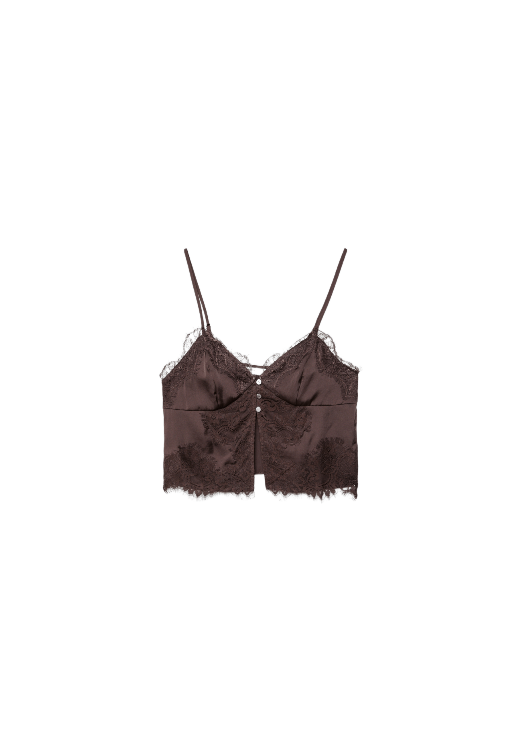 Strappy satin lace top — Brown