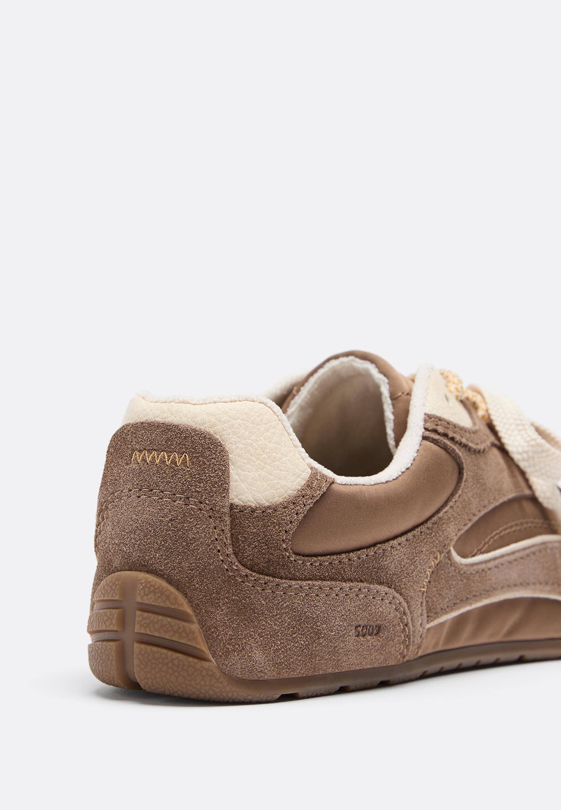 S009 Leather-detail barefoot trainers — BROWN