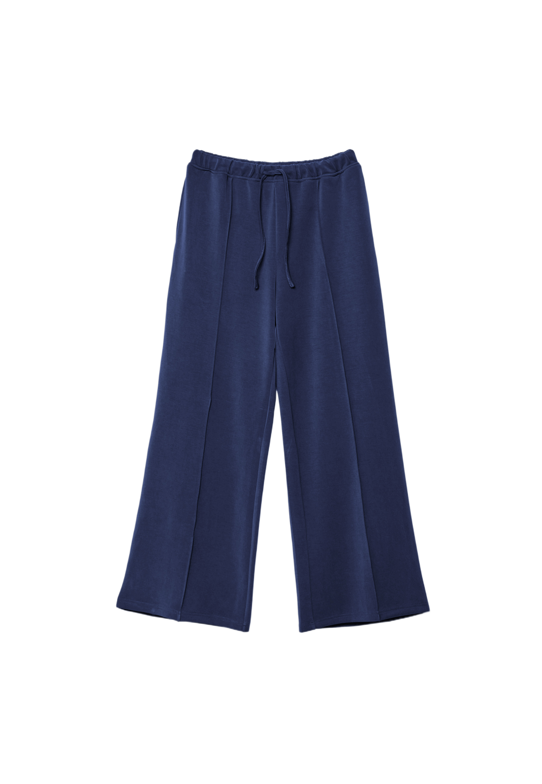 Soft-touch wide-leg pin-tuck joggers — Navy blue