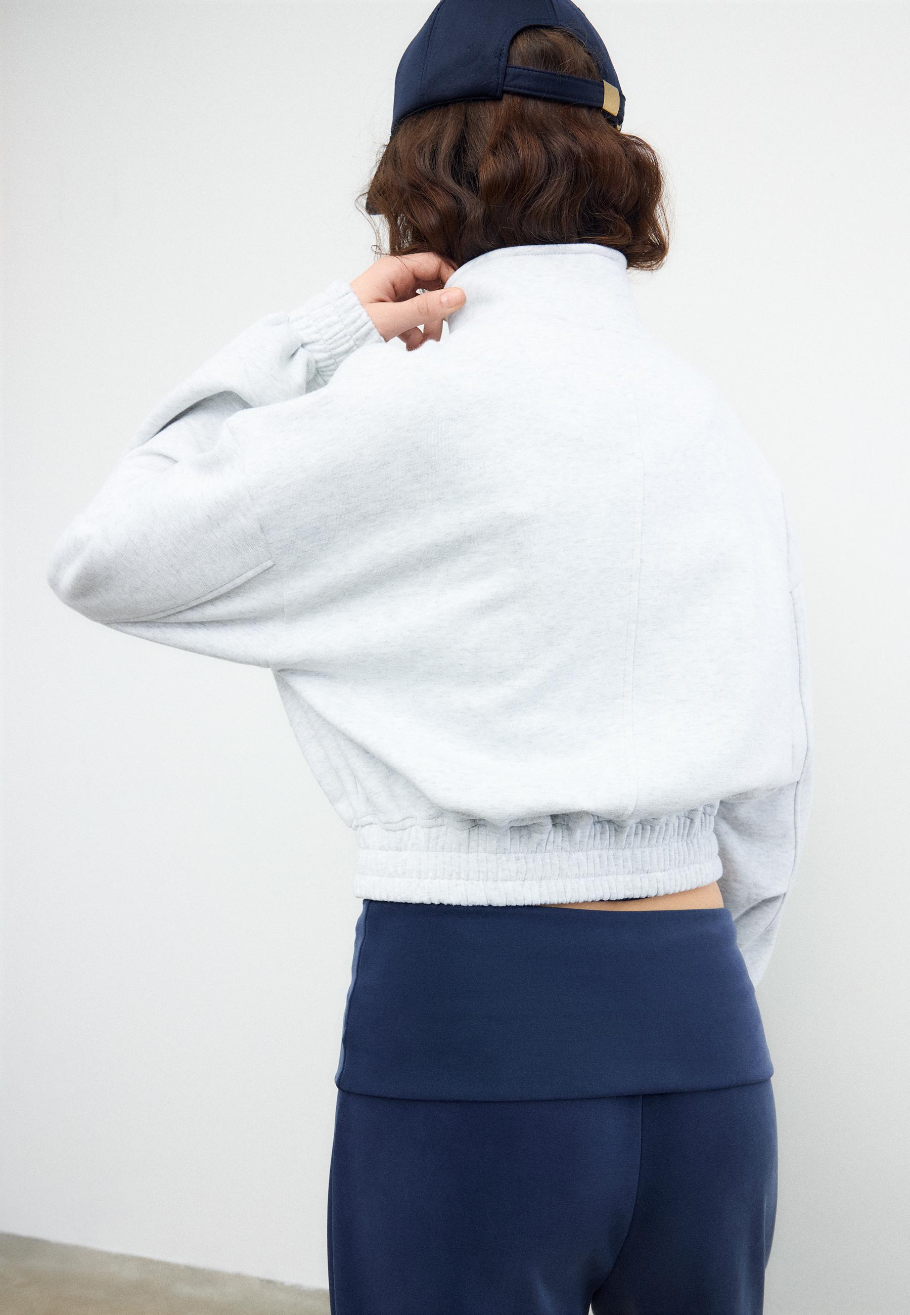 High neck sweatshirt jacket — Grey melange