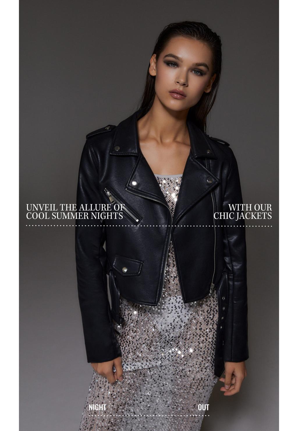 Cazadora biker con cinturón efecto piel