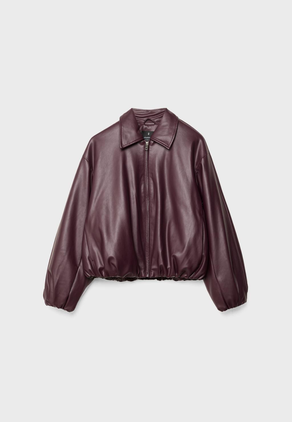 Quilted leather effect bomber jacket