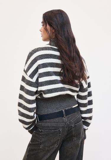 Striped zip-up knit cardigan — Dark grey 5