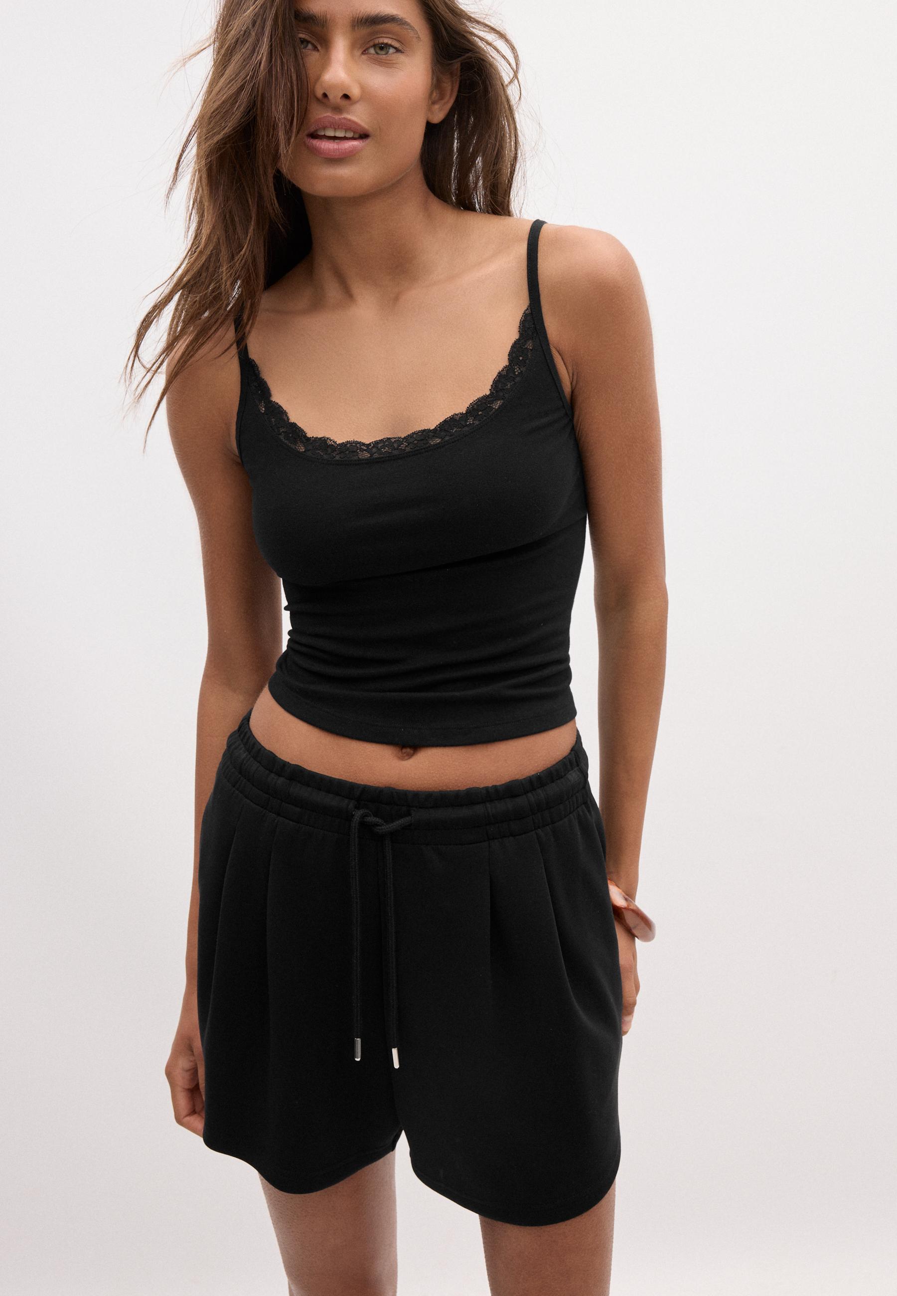 Soft-touch shorts with darts — Black