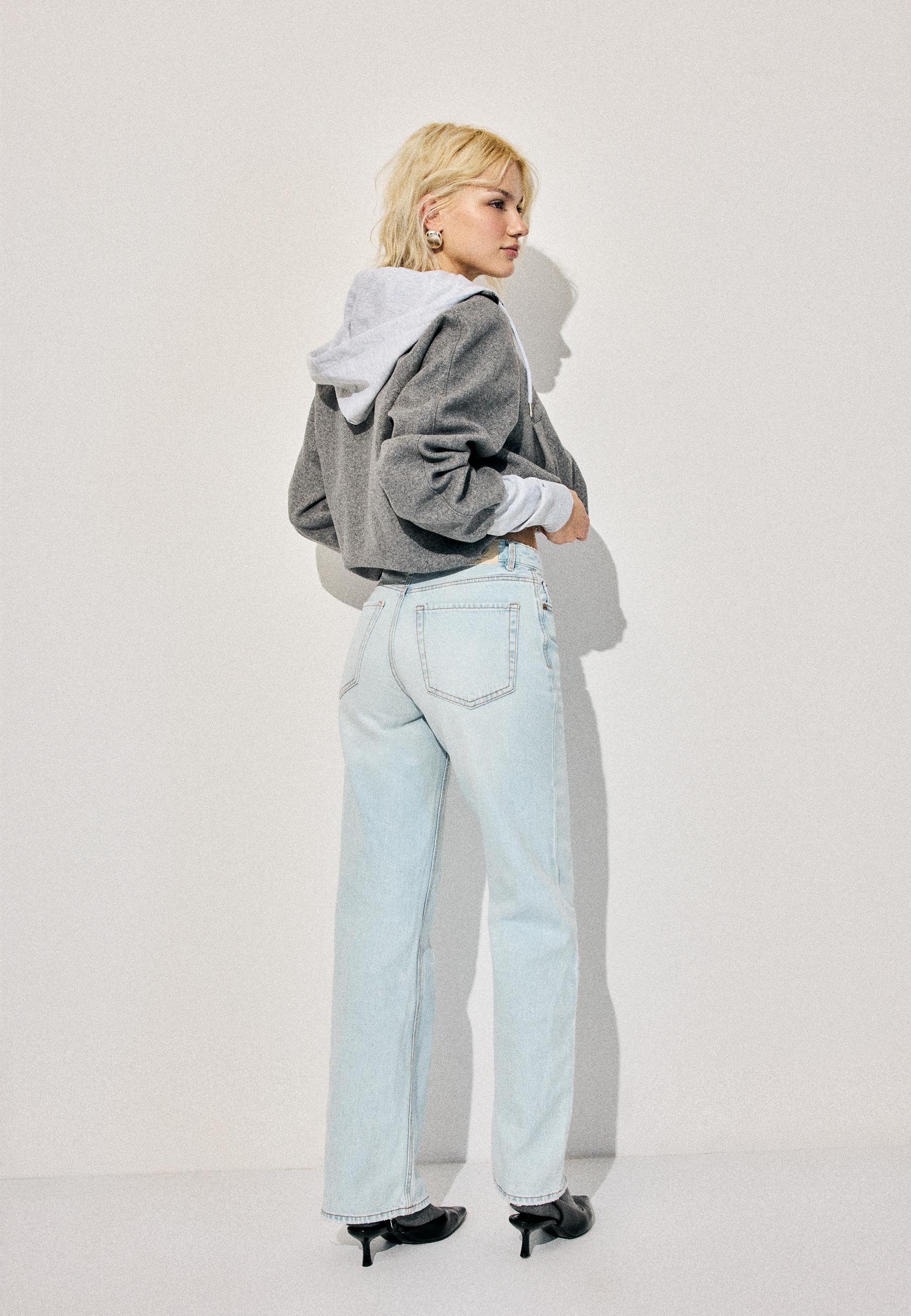 D92 Ripped straight wide-leg jeans — MEDIUM LIGHT BLUE DENIM