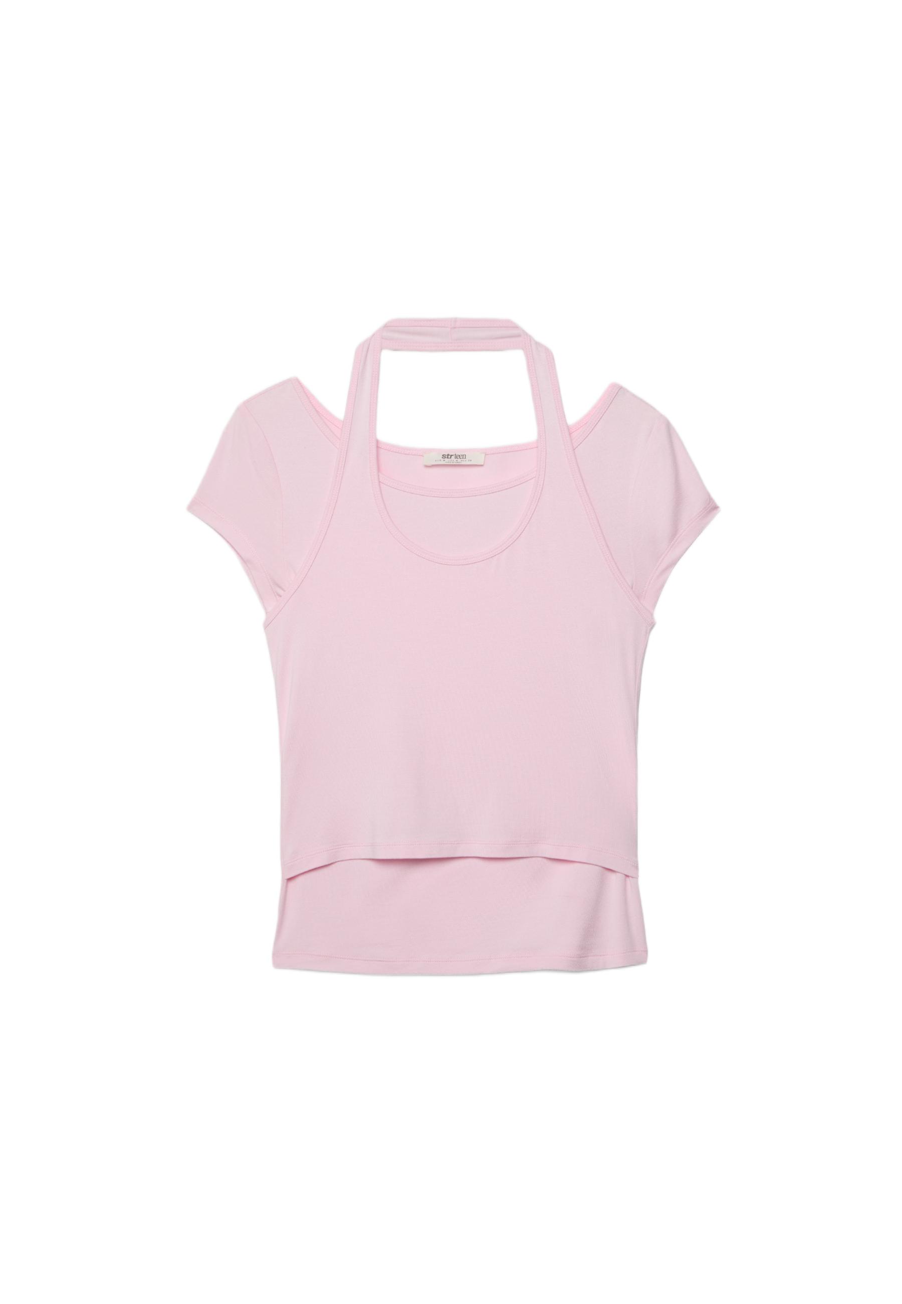 Double-layer short sleeve T-shirt — Pastel pink