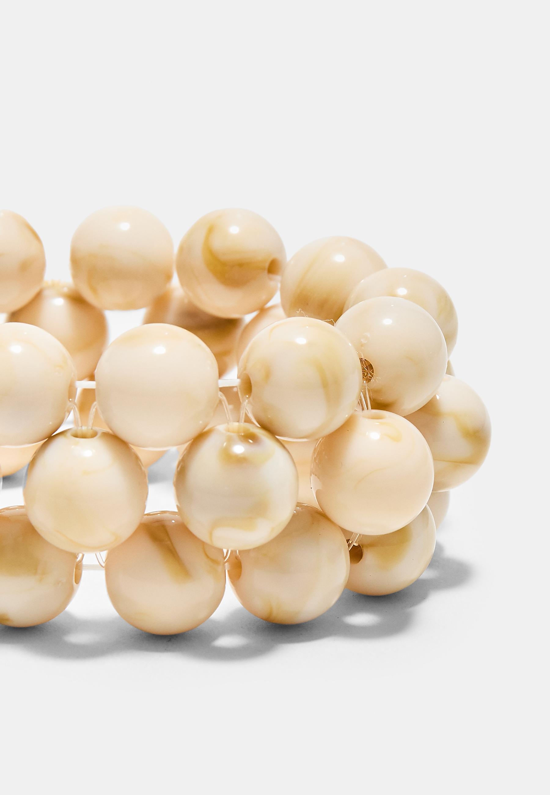 Beaded stretch bracelet — Ecru