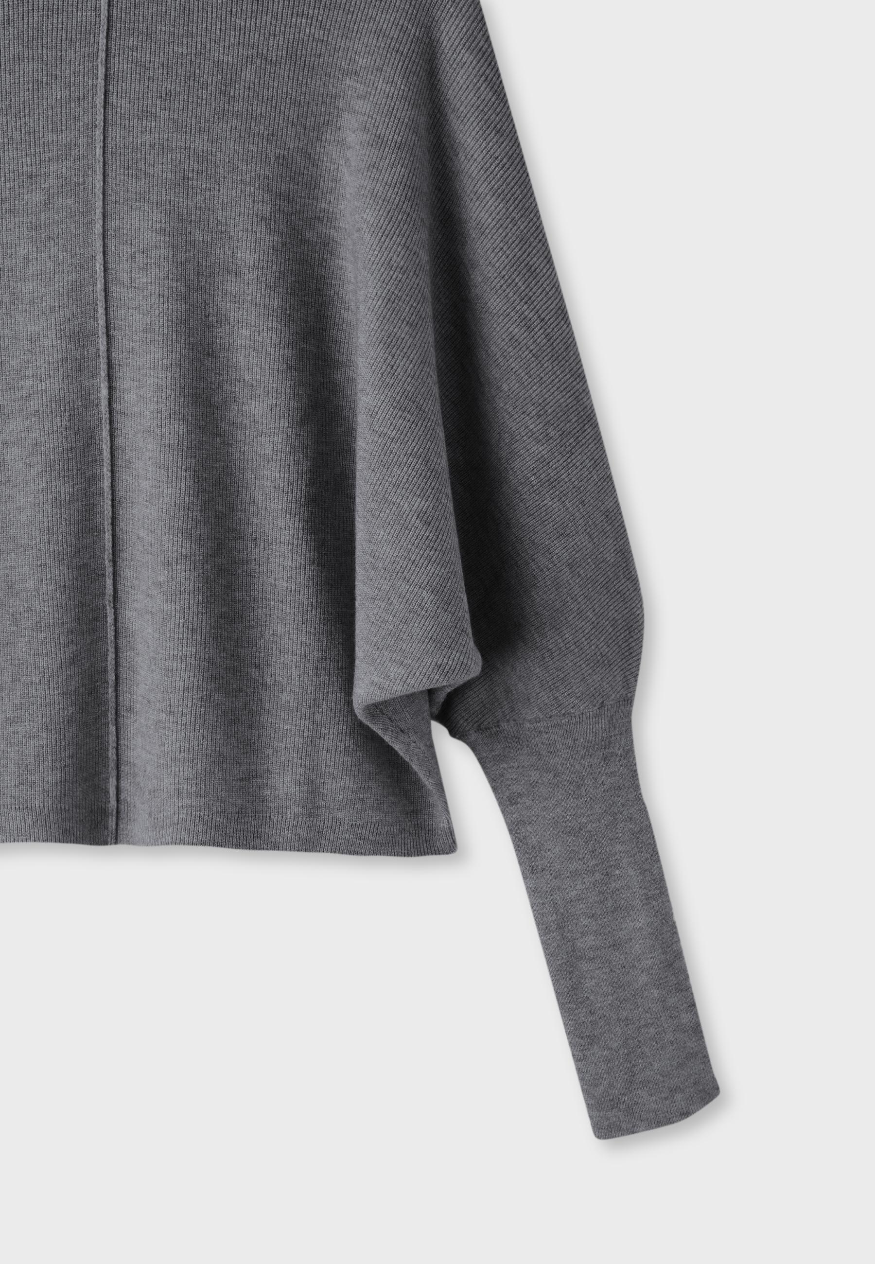 Batwing sleeve mock neck knit sweater — Dark grey