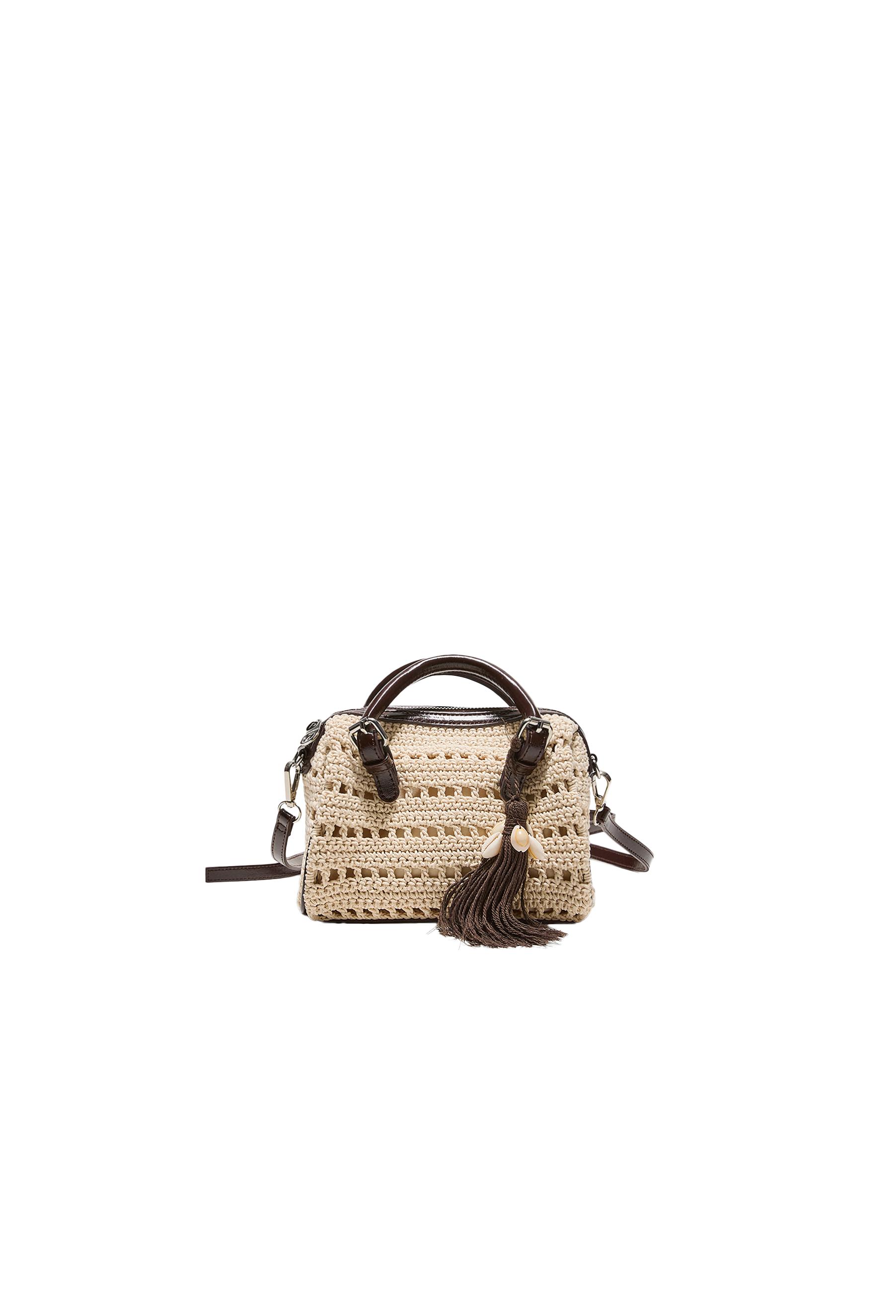 Round crochet tote bag — Ecru