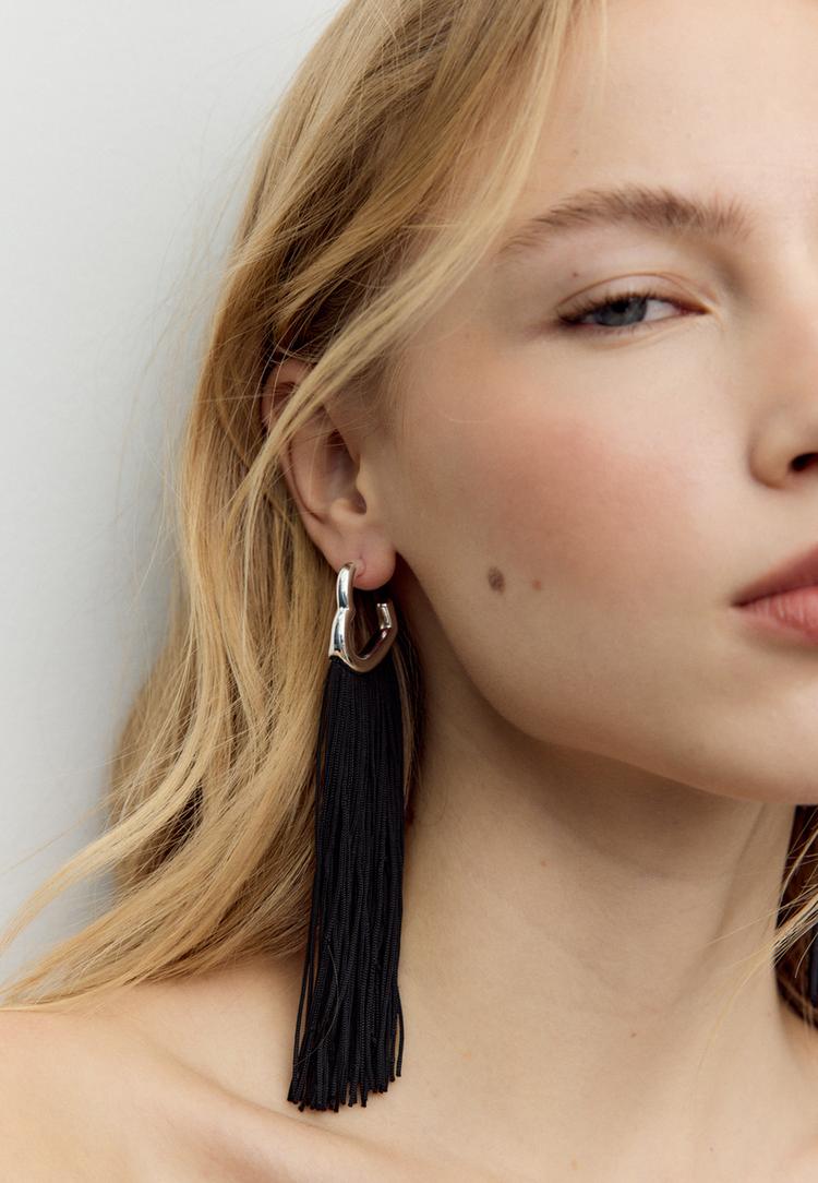 pendiente largo corazon fleco